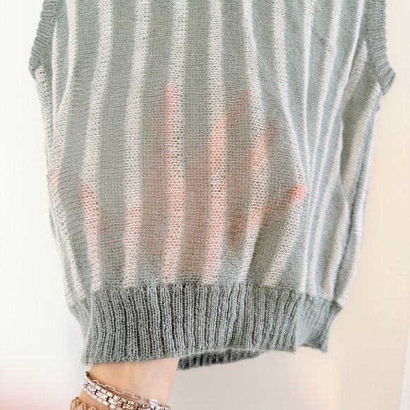 SWEATER VEST sage green and cream stripes vintage special piece size M NWOT - Picture 6 of 6